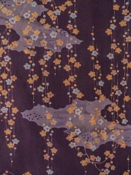 Photo4: O0312A Used Japanese kimono  Dark Purple KOMON dyed for women / Silk. UME plum bloom,   (Grade B) (4)