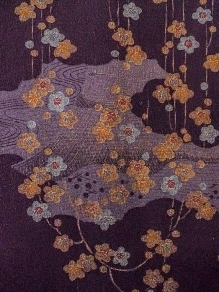 Photo5: O0312A Used Japanese kimono  Dark Purple KOMON dyed for women / Silk. UME plum bloom,   (Grade B) (5)