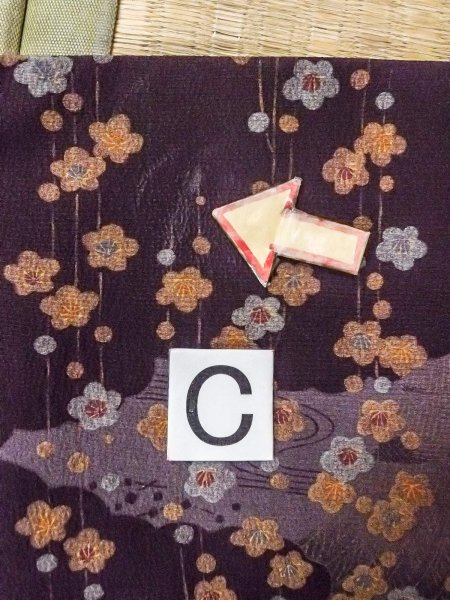 Photo16: O0312A Used Japanese kimono  Dark Purple KOMON dyed for women / Silk. UME plum bloom,   (Grade B) (16)