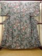Photo1: Mint O0312B Used Japanese kimono  Dark Green KOMON dyed for women / Silk. Peony,   (Grade A) (1)