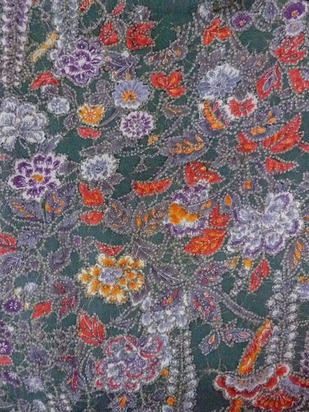 Photo3: Mint O0312B Used Japanese kimono  Dark Green KOMON dyed for women / Silk. Peony,   (Grade A) (3)