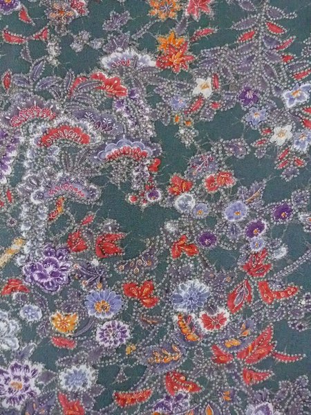 Photo4: Mint O0312B Used Japanese kimono  Dark Green KOMON dyed for women / Silk. Peony,   (Grade A) (4)