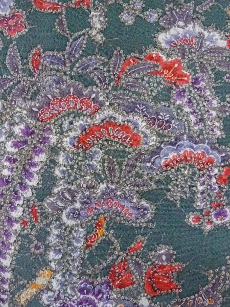 Photo5: Mint O0312B Used Japanese kimono  Dark Green KOMON dyed for women / Silk. Peony,   (Grade A) (5)