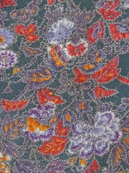 Photo6: Mint O0312B Used Japanese kimono  Dark Green KOMON dyed for women / Silk. Peony,   (Grade A) (6)