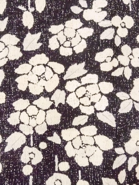 Photo5: O0312C Used Japanese kimono   Black KOMON dyed for women / Silk. Flower,   (Grade C) (5)