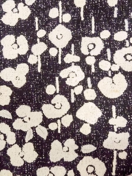 Photo7: O0312C Used Japanese kimono   Black KOMON dyed for women / Silk. Flower,   (Grade C) (7)