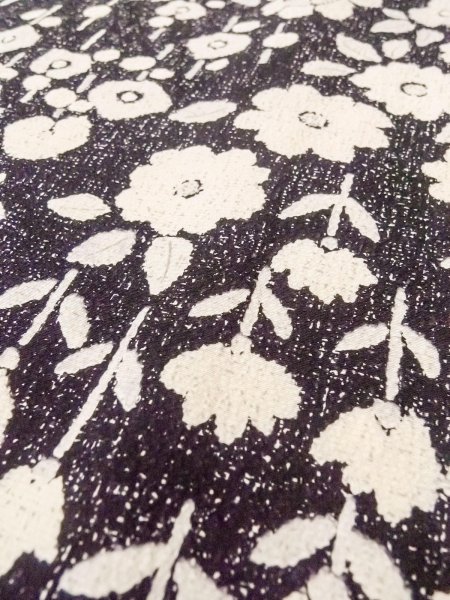 Photo8: O0312C Used Japanese kimono   Black KOMON dyed for women / Silk. Flower,   (Grade C) (8)