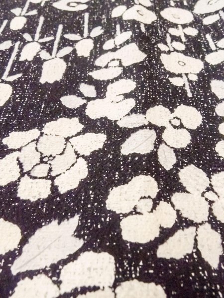 Photo9: O0312C Used Japanese kimono   Black KOMON dyed for women / Silk. Flower,   (Grade C) (9)