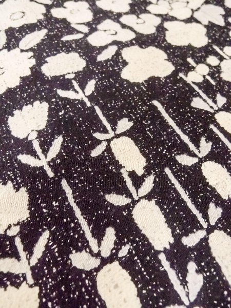 Photo10: O0312C Used Japanese kimono   Black KOMON dyed for women / Silk. Flower,   (Grade C) (10)