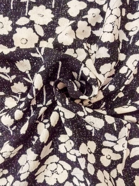 Photo11: O0312C Used Japanese kimono   Black KOMON dyed for women / Silk. Flower,   (Grade C) (11)
