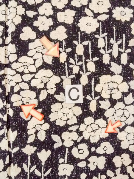 Photo16: O0312C Used Japanese kimono   Black KOMON dyed for women / Silk. Flower,   (Grade C) (16)