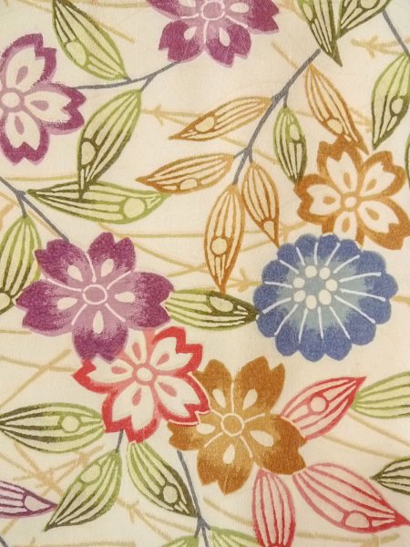 Photo5: O0312D Vintage Japanese kimono   Off White KOMON dyed for women / Silk. SAKURA cherry blossom,   (Grade C) (5)