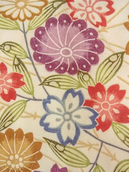 Photo7: O0312D Vintage Japanese kimono   Off White KOMON dyed for women / Silk. SAKURA cherry blossom,   (Grade C) (7)