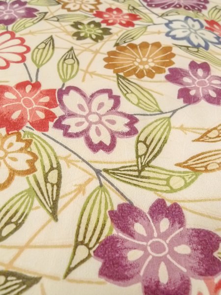 Photo9: O0312D Vintage Japanese kimono   Off White KOMON dyed for women / Silk. SAKURA cherry blossom,   (Grade C) (9)