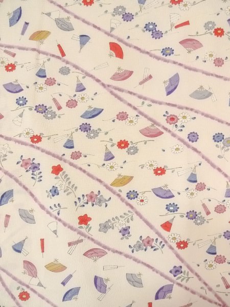 Photo3: O0312E Vintage Japanese kimono   Off White KOMON dyed for women / Silk. Chrysanthemum,   (Grade C) (3)