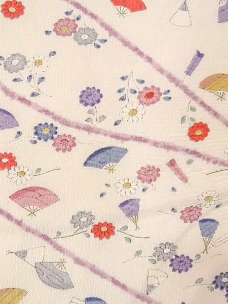 Photo5: O0312E Vintage Japanese kimono   Off White KOMON dyed for women / Silk. Chrysanthemum,   (Grade C) (5)