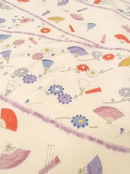 Photo9: O0312E Vintage Japanese kimono   Off White KOMON dyed for women / Silk. Chrysanthemum,   (Grade C) (9)