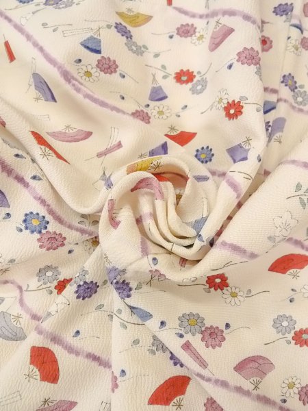 Photo11: O0312E Vintage Japanese kimono   Off White KOMON dyed for women / Silk. Chrysanthemum,   (Grade C) (11)