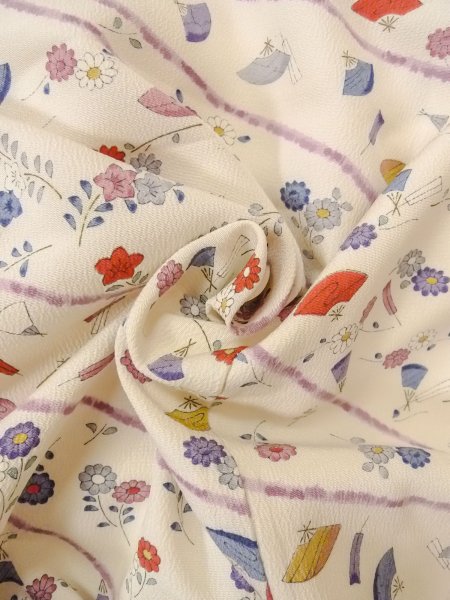 Photo12: O0312E Vintage Japanese kimono   Off White KOMON dyed for women / Silk. Chrysanthemum,   (Grade C) (12)