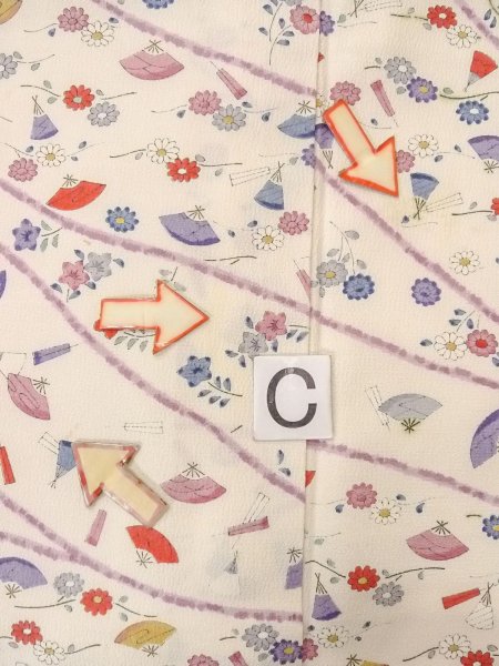 Photo16: O0312E Vintage Japanese kimono   Off White KOMON dyed for women / Silk. Chrysanthemum,   (Grade C) (16)