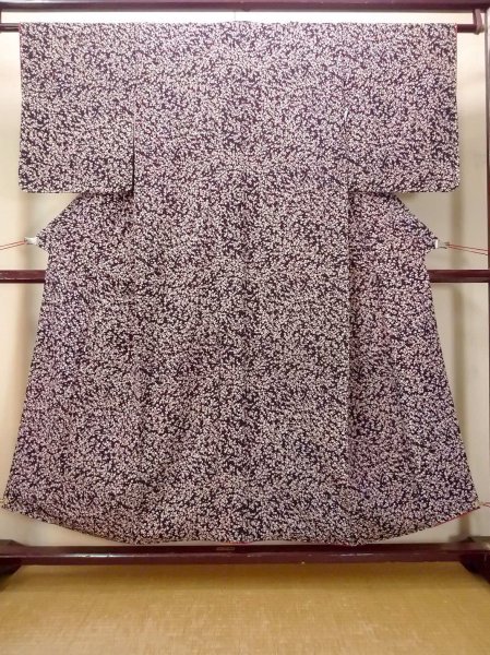 Photo1: O0312F Used Japanese kimono  Dark Purple KOMON dyed for women / Silk. UME plum bloom   (Grade C) (1)