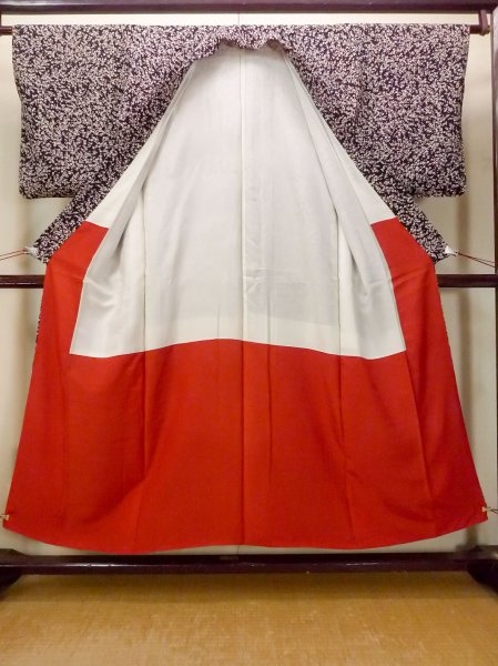 Photo2: O0312F Used Japanese kimono  Dark Purple KOMON dyed for women / Silk. UME plum bloom   (Grade C) (2)