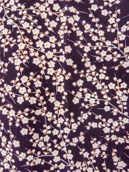 Photo6: O0312F Used Japanese kimono  Dark Purple KOMON dyed for women / Silk. UME plum bloom   (Grade C) (6)