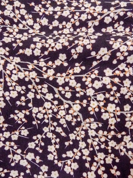 Photo7: O0312F Used Japanese kimono  Dark Purple KOMON dyed for women / Silk. UME plum bloom   (Grade C) (7)