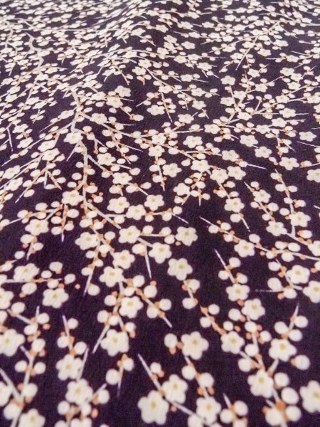 Photo8: O0312F Used Japanese kimono  Dark Purple KOMON dyed for women / Silk. UME plum bloom   (Grade C) (8)