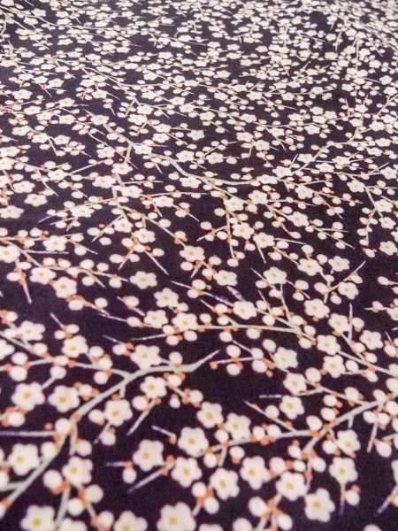 Photo10: O0312F Used Japanese kimono  Dark Purple KOMON dyed for women / Silk. UME plum bloom   (Grade C) (10)