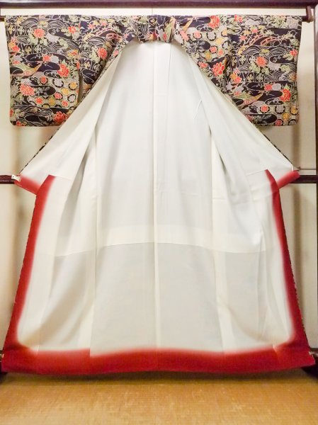 Photo2: Mint O0312G Used Japanese kimono   Indigo Blue KOMON dyed for women / Silk. UME plum bloom,   (Grade A) (2)