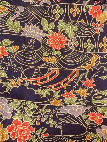Photo3: Mint O0312G Used Japanese kimono   Indigo Blue KOMON dyed for women / Silk. UME plum bloom,   (Grade A) (3)