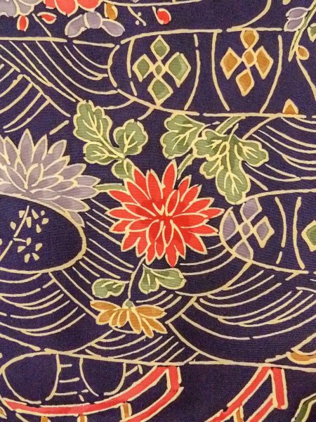 Photo5: Mint O0312G Used Japanese kimono   Indigo Blue KOMON dyed for women / Silk. UME plum bloom,   (Grade A) (5)