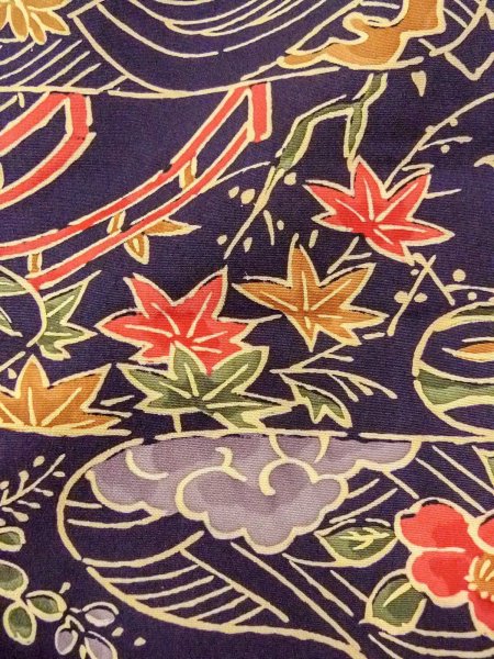 Photo6: Mint O0312G Used Japanese kimono   Indigo Blue KOMON dyed for women / Silk. UME plum bloom,   (Grade A) (6)