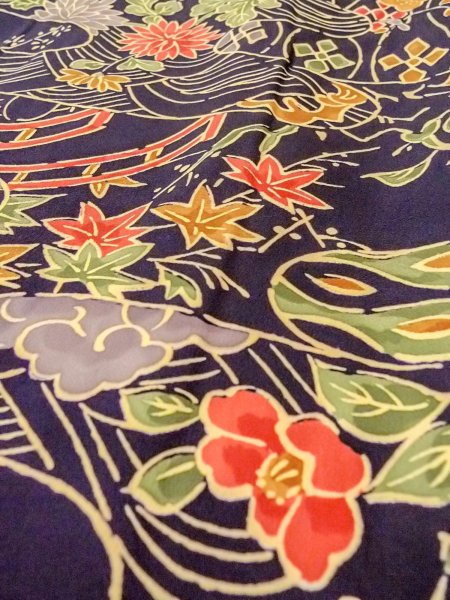 Photo8: Mint O0312G Used Japanese kimono   Indigo Blue KOMON dyed for women / Silk. UME plum bloom,   (Grade A) (8)