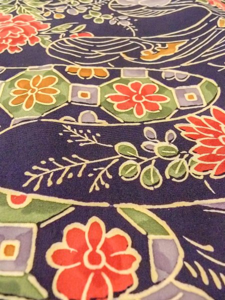 Photo9: Mint O0312G Used Japanese kimono   Indigo Blue KOMON dyed for women / Silk. UME plum bloom,   (Grade A) (9)