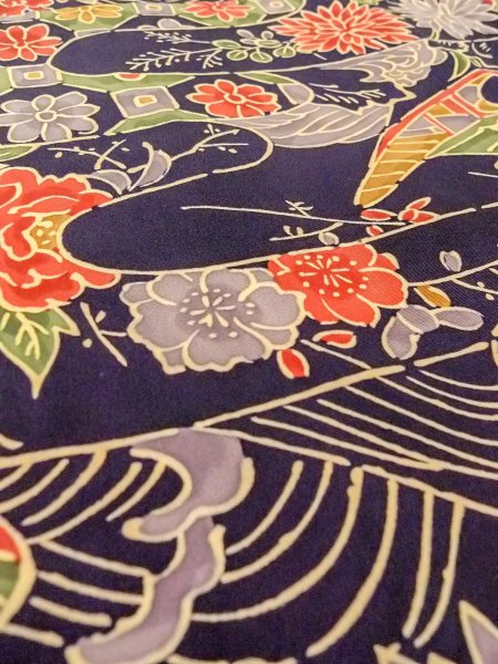 Photo10: Mint O0312G Used Japanese kimono   Indigo Blue KOMON dyed for women / Silk. UME plum bloom,   (Grade A) (10)