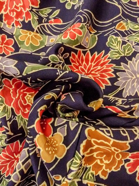 Photo11: Mint O0312G Used Japanese kimono   Indigo Blue KOMON dyed for women / Silk. UME plum bloom,   (Grade A) (11)