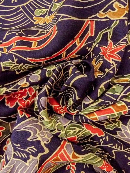 Photo12: Mint O0312G Used Japanese kimono   Indigo Blue KOMON dyed for women / Silk. UME plum bloom,   (Grade A) (12)