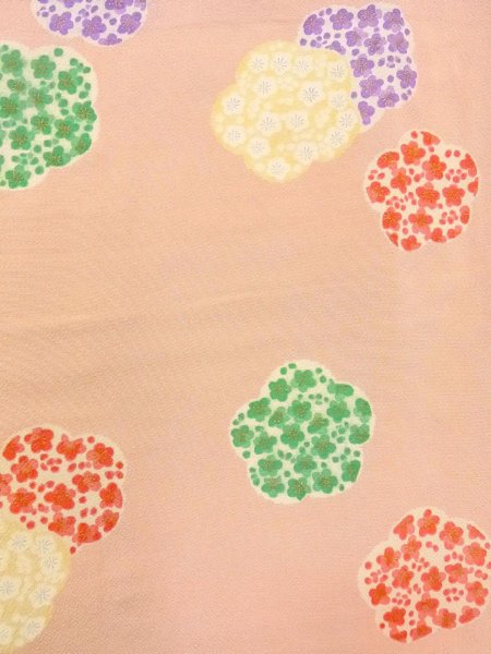 Photo4: O0312H Vintage Japanese kimono  Light Pink KOMON dyed for women / Silk. UME plum bloom A bladk collaar is attached.  (Grade D) (4)
