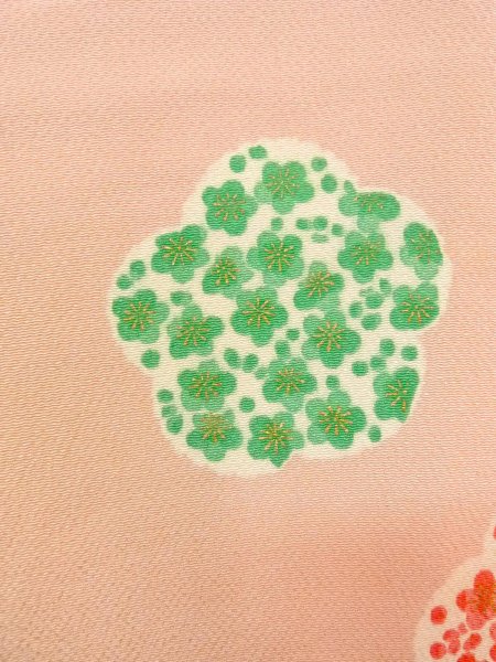 Photo5: O0312H Vintage Japanese kimono  Light Pink KOMON dyed for women / Silk. UME plum bloom A bladk collaar is attached.  (Grade D) (5)