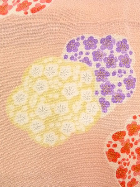 Photo6: O0312H Vintage Japanese kimono  Light Pink KOMON dyed for women / Silk. UME plum bloom A bladk collaar is attached.  (Grade D) (6)