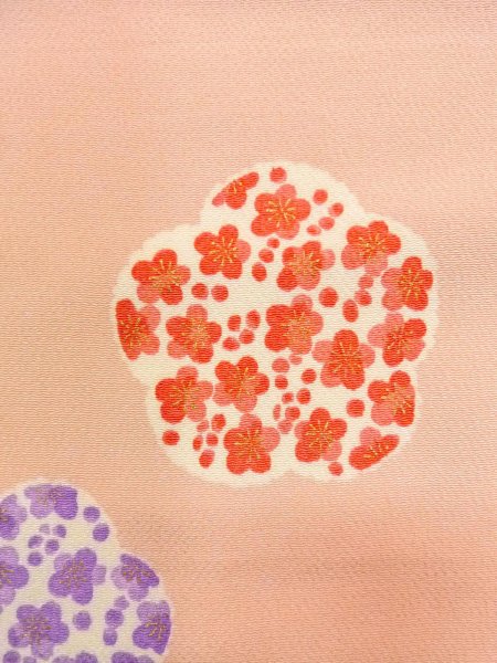 Photo7: O0312H Vintage Japanese kimono  Light Pink KOMON dyed for women / Silk. UME plum bloom A bladk collaar is attached.  (Grade D) (7)