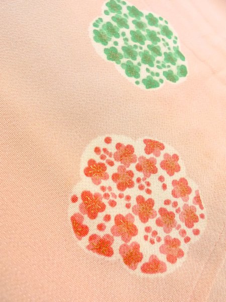 Photo8: O0312H Vintage Japanese kimono  Light Pink KOMON dyed for women / Silk. UME plum bloom A bladk collaar is attached.  (Grade D) (8)