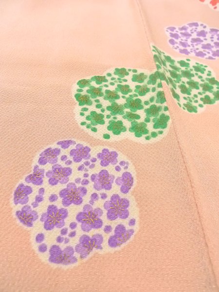 Photo10: O0312H Vintage Japanese kimono  Light Pink KOMON dyed for women / Silk. UME plum bloom A bladk collaar is attached.  (Grade D) (10)