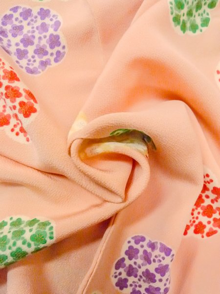 Photo12: O0312H Vintage Japanese kimono  Light Pink KOMON dyed for women / Silk. UME plum bloom A bladk collaar is attached.  (Grade D) (12)