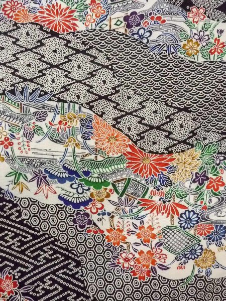 Photo4: O0312J Vintage Japanese kimono   Black KOMON dyed for women / Silk. SAKURA cherry blossom,   (Grade B) (4)