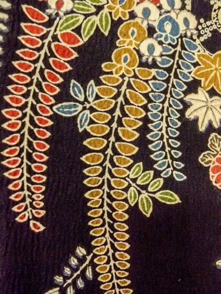 Photo6: O0312K Used Japanese kimono   Black HITOE unlined for women / Synthetic. Flower,   (Grade B) (6)