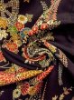 Photo12: O0312K Used Japanese kimono   Black HITOE unlined for women / Synthetic. Flower,   (Grade B) (12)