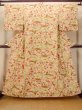 Photo1: O0312L Vintage Japanese kimono Pale Light Yellow KOMON dyed for women / Silk. UME plum bloom,   (Grade B) (1)